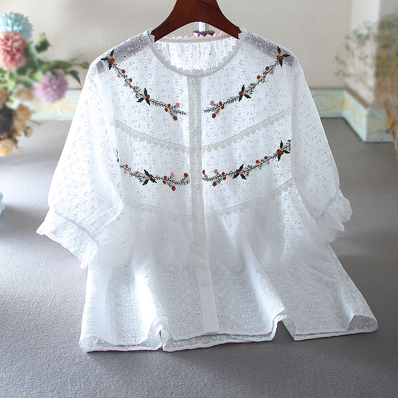 เสื้อลินิน เสื้อผ้าฝ้ายลินิน เสื้อเชิ้ตผ้าลินิน ปักลายสวยๆด้วยด้าย สไตล์VINTAGE