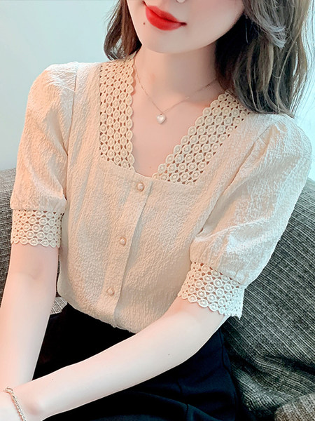 เสื้อลูกไม้ แขนสั้น