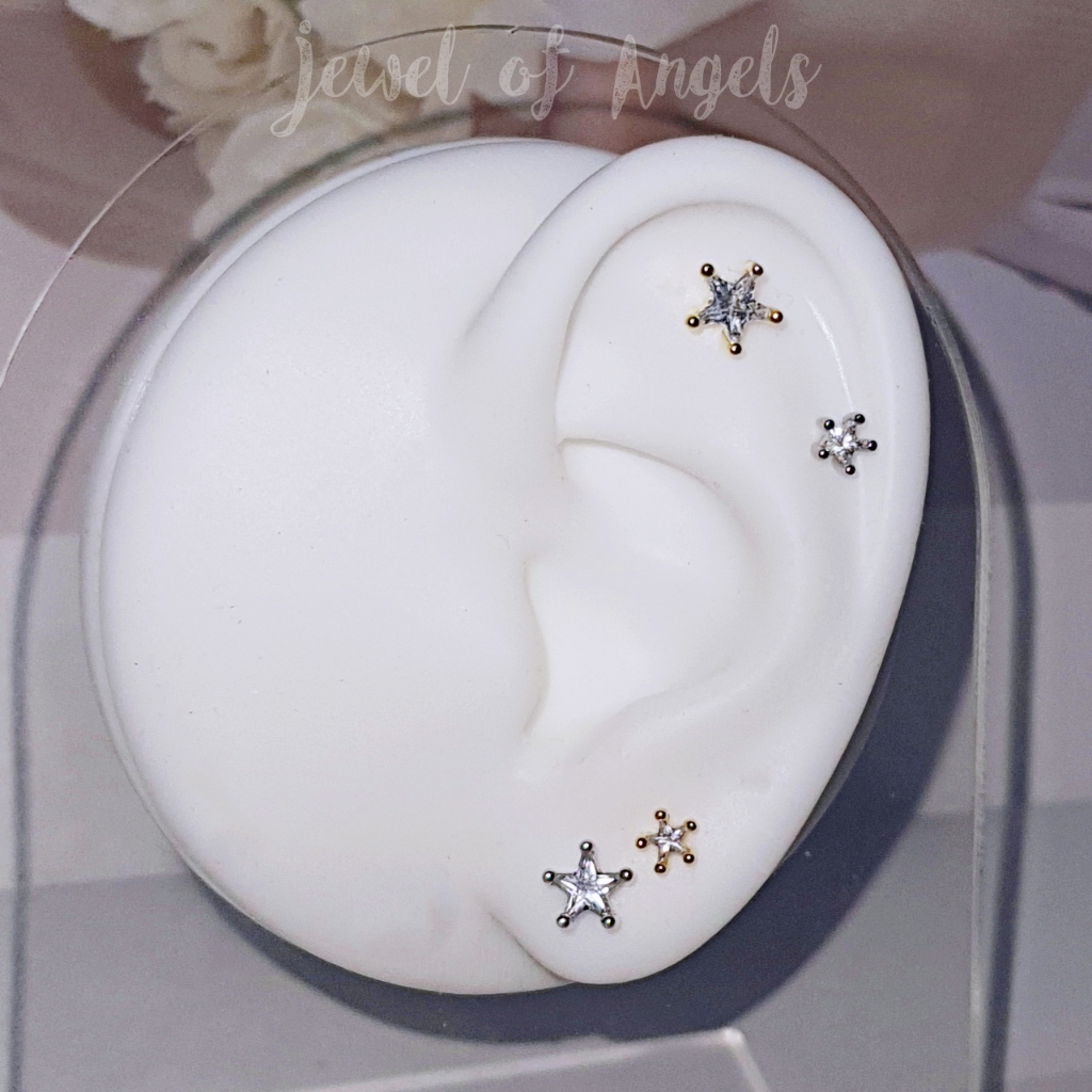 จิวหูเงินแท้S925 รุ่น Twinkle ต่างหูก้านเสียบรูปดาว เพชรCZ แป้นหลังบอล สีเงิน สีทอง เงินแท้ทั้งชิ้น Silver925