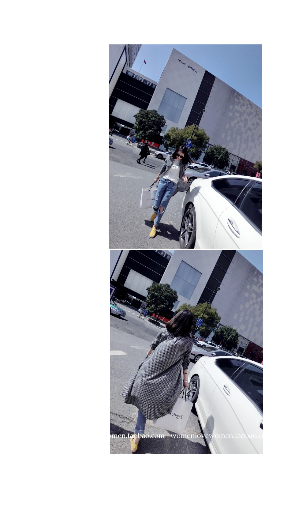 เสื้อคลุมลายสก๊อต ตัวยาว เกาหลีฝุดๆ พร้อมส่ง ลายขาวดำ