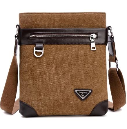 กระเป๋าสะพายข้างผู้ชาย ขนาดกลาง กระเป๋าสะพายผ้าแคนวาส แบบไม่มีฝาปิด ใช้ง่าย กระเป๋าสะพายข้างผู้หญิง ผู้ชายใช้ได้ สีน้ำตาล น้ำเงิน 607366