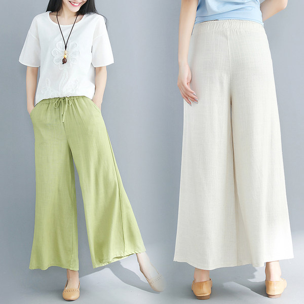 กางเกงผ้าลินิน กางเกงขายาว กางเกงผ้าลินินญี่ปุ่น กางเกงผ้าลินิน เอว ยางยืด By LZcotton and linen