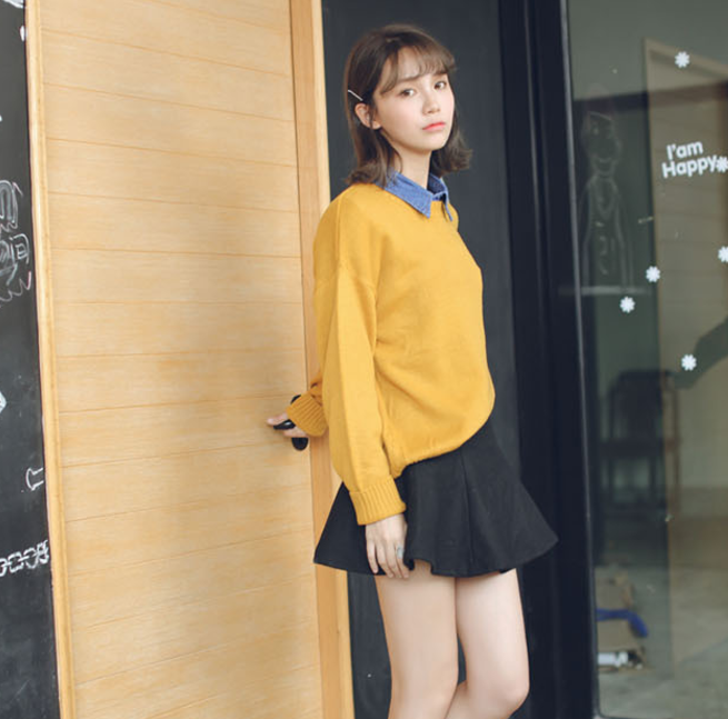 Sweater เสื้อสเวทเตอร์แขนยาว สีเหลือง ทรงสวย จะใส่เดี่ยวไหรือใส่โค้ทคลุมก็เริ่ด