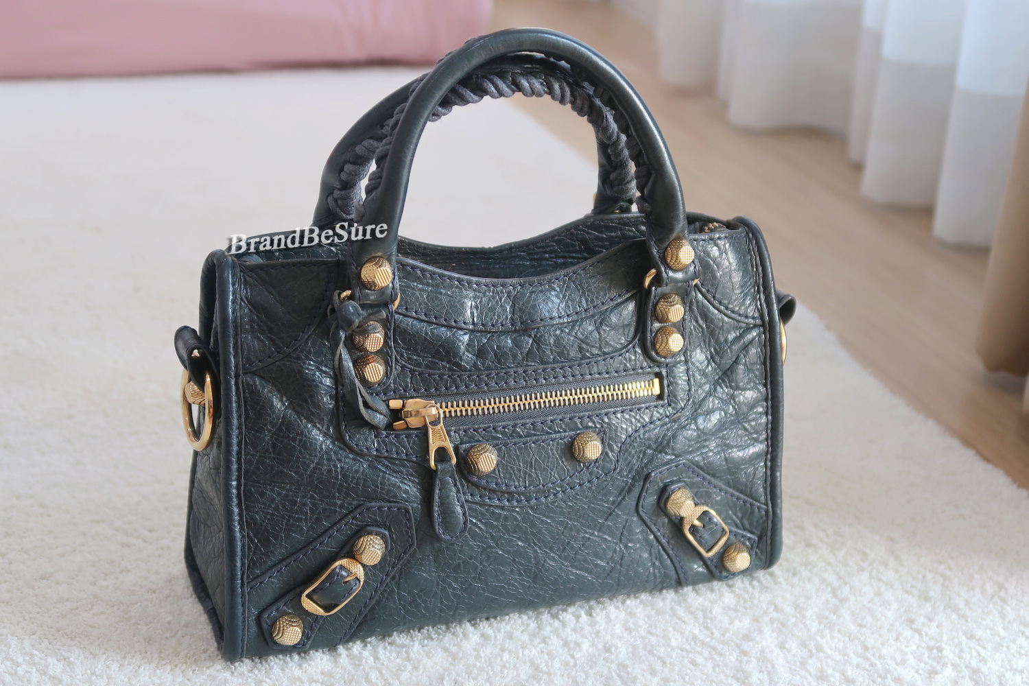 Balenciaga Grey Lambskin Mini City Giant G12 GHW