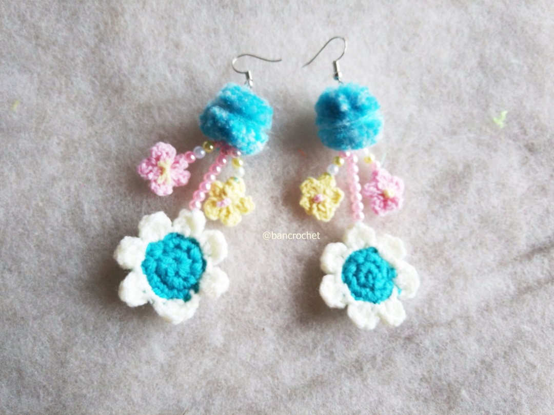 ต่างหูถักโครเชต์ crochet earrings หลากสี 4-6 นิ้ว