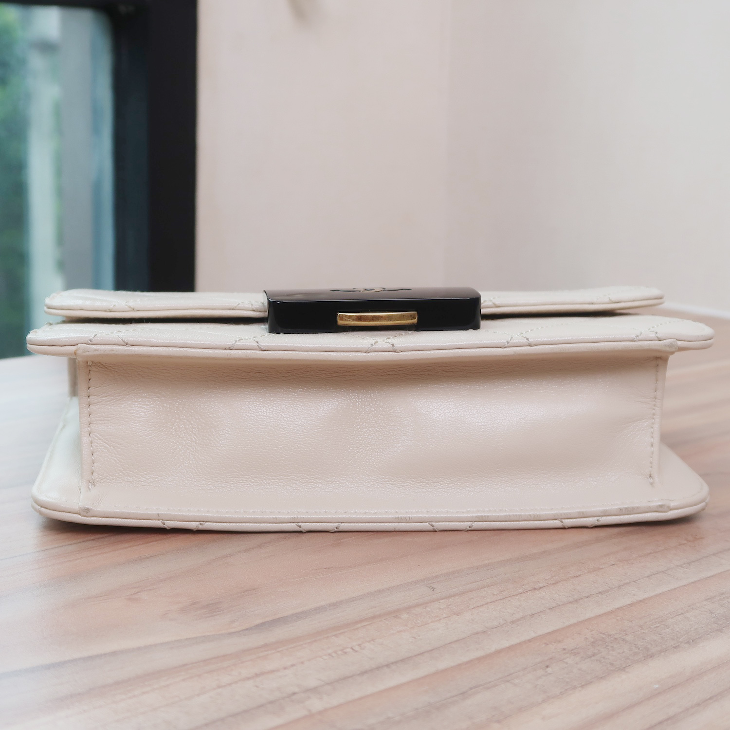 Chanel Ivory Sheepskin Quilted Mini Beauty Lock Flap Bag GHW