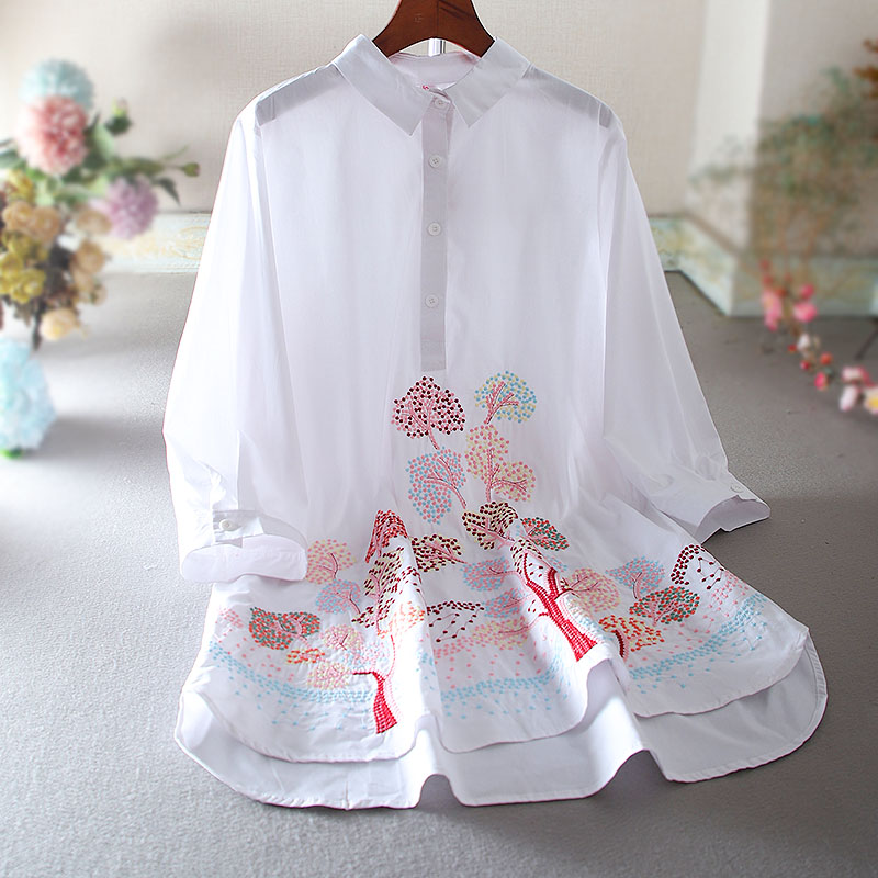 เสื้อลินิน เสื้อผ้าฝ้ายลินิน เสื้อเชิ้ตผ้าลินิน ปักลายสวยๆด้วยด้าย สไตล์VINTAGE
