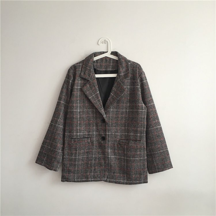 Korea Minimal Coat เสื้อคลุม ตัวสั้น สไตล์เกาหลี ผ้าทอลายสก๊อต บุซับในกันลม