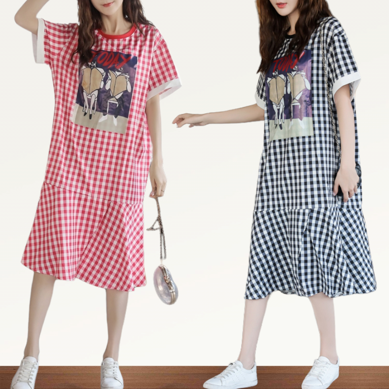Dress4744 เดรสยาวลายสก็อตทรงปล่อยชายระบาย งานสกรีนลายดิจิตอลอย่างดีสีสวยคมชัด ผ้าโพลีเนื้อดีนุ่มใส่สบาย งานสวยใส่ง่ายน่ารักมาก