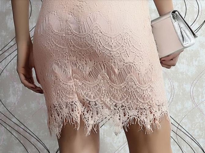 ชุด Dress ออกงาน สี Peach ลูกไม้ทั้งตัว