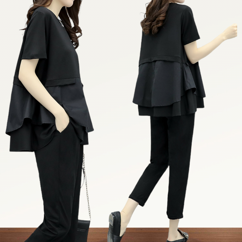 Set_bt1742 ชุดเซ็ท 2 ชิ้น(เสื้อ+กางเกง) เสื้อตัวยาวชายปล่อย+กางเกงขายาวเอวยางยืดมีกระเป๋าข้าง ผ้าคอตตอนสแปนเด็กซ์เนื้อดีหนามีน้ำหนักทิ้งตัวยืดหยุ่นสูง งานสองชิ้นสวยคุ้ม ทรงสวยเรียบหรู ผ้าดีเกินราคาดูสวยแพง ใส่เที่ยว/ใส่ทำงานได้ (สีพื้นดำ)