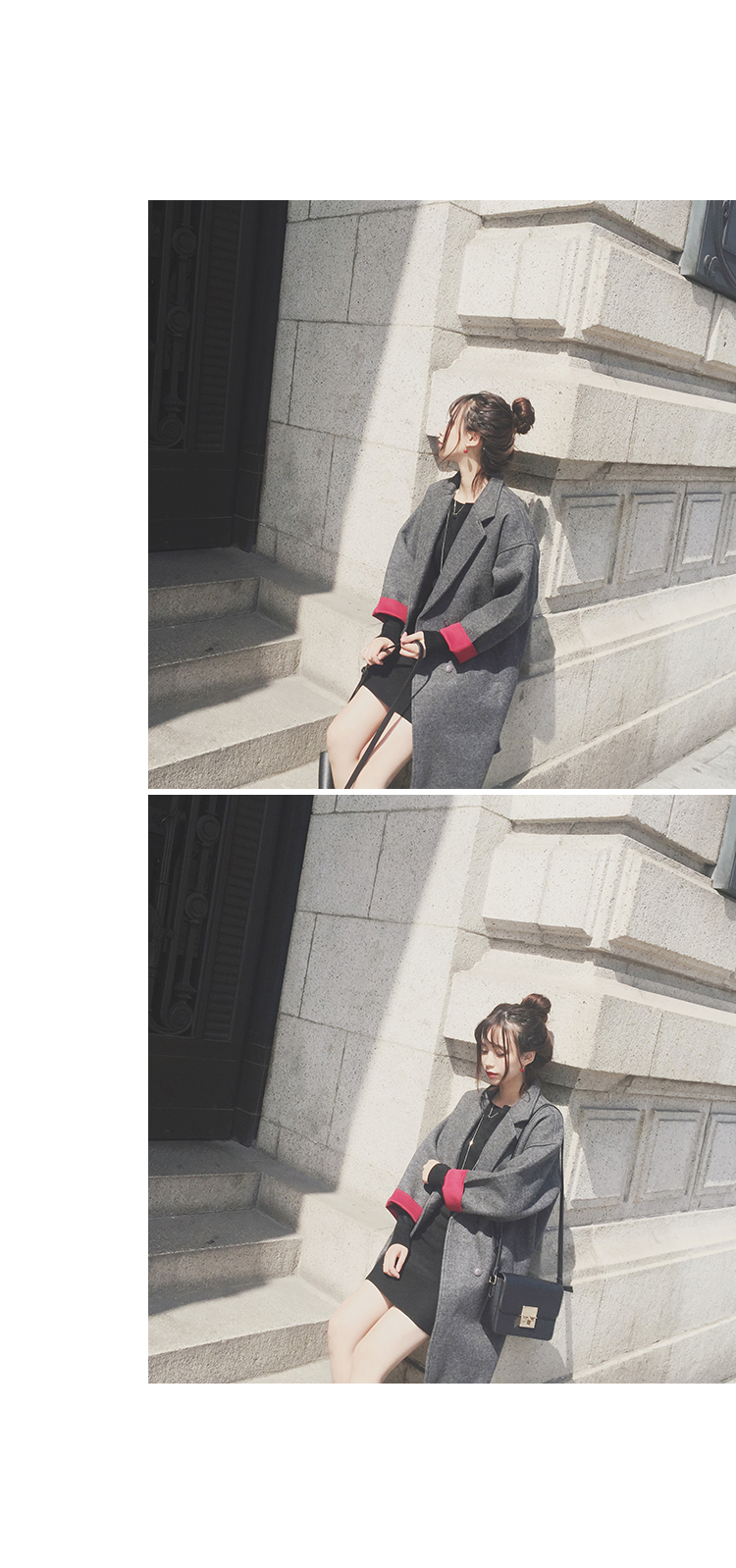 เสื้อโค้ททรงเก๋ ผ้าวูทรงแข็งเนื้อดี บุซับในกันลม แต่งพับแขนสีแดง ชายรุ่ยเซอร์ๆ งานเก๋มาก พร้อมส่ง สีเทา/สีกรม กดเลือกด้านล่างได้เลยค่ะ