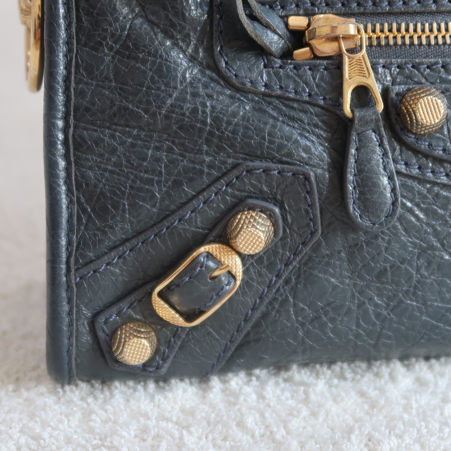 Balenciaga Grey Lambskin Mini City Giant G12 GHW