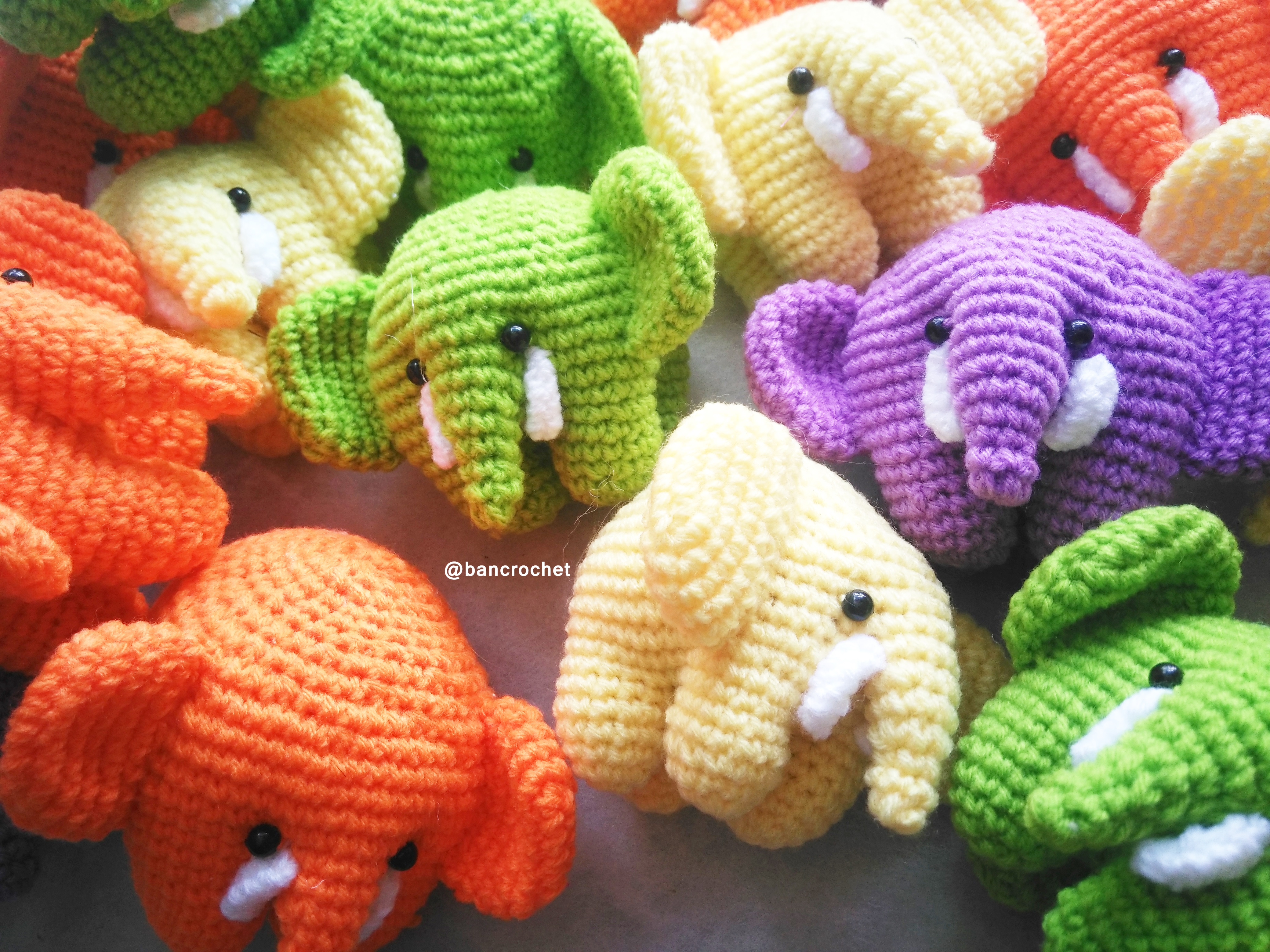 Bancrochet ช้างถักโครเชต์ Crochet elephant doll (ราคาส่ง) คละสี 3 นิ้ว