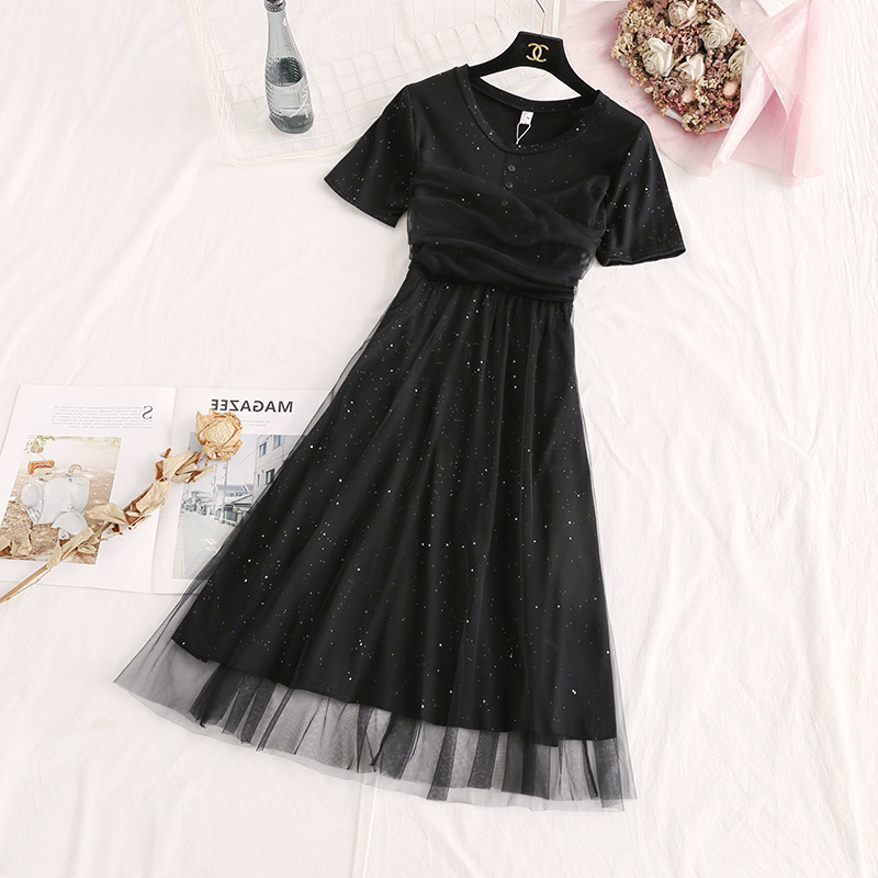 Dress4641 เดรสยาวสีดำผ้าวิ้งคอตตอนเนื้อดียืดหยุ่นได้ ดีเทลคลุมทับด้วยผ้าโปร่งซีทรู งานน่ารักดูดีไม่ซ้ำใคร ผ้าดีทรงสวยใส่แล้วดูแพง ใส่เที่ยว/ใส่ออกงานได้