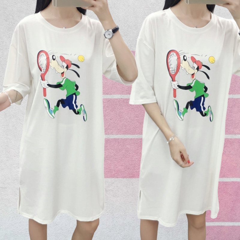 Dress4006 ชุดเดรสโอเวอร์ไซส์ทรงปล่อยใส่สบาย ผ้าคอตตอนสีพื้นเนื้อดีหนานุ่มสวยเกรดพรีเมียม หน้าอกสกรีนลายคมชัด ผ้าสวยเกินราคาเนื้อดีนุ่มใส่สบายยืดขยายได้เยอะ
