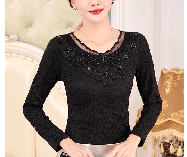 เสื้อลูกไม้ แขนยาว แต่งไข่มุก สุดหรู เสื้อลูกไม้ ใส่ออกงาน สวยหรู สไตล์ คุณหนู น่ารัก ๆ สีชมพู ขาว ดำ 548468