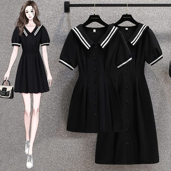 เดรสคนอ้วน เดรสสาวอวบ ชุดเดรสคนอ้วนวัยรุ่นแขนสั้น BY PLUS SIZE Girl
