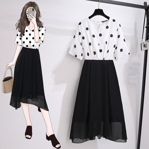 เดรสคนอ้วน เดรสสาวอวบ ชุดเดรสคนอ้วนวัยรุ่นแขนสั้น BY PLUS SIZE Girl