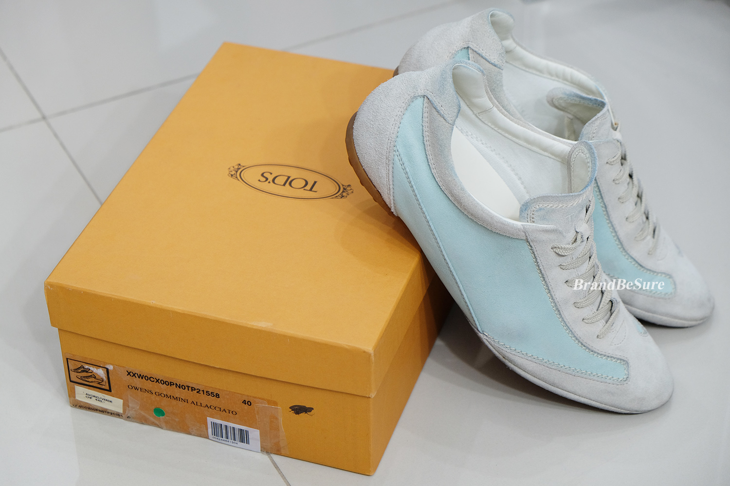 Tod's Beige/Vert "Owens Gommini Allacciato" Sneakers Size 40