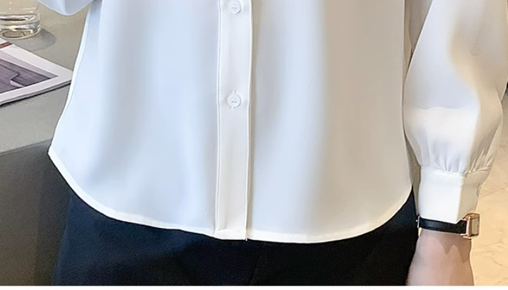 เสื้อเชิ้ต ผู้หญิง ใส่ทำงาน สีพื้น สีฟ้าคราม สีขาว เสื้อเชิ้ตแขนยาว แบบมีโบว์ที่คอ น่ารัก ๆ 787516