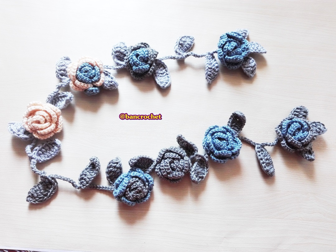 Bancrochet สร้อยคอ+เข็มขัดดอกไม้ถักโครเชต์ Crochet Flowers necklace หลากสี 150 cm