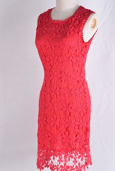 เดรสออกงาน กลางวัน งานกลางคืน เดรสผ้าลูกไม้ สีแดง ทะเลเพลิง สาวเปรี้ยว กระโปรงสั้น เหนือเข่า เดรสแขนกุด มีซับใน ใส่ออกงาน สวยหรู มีระดับ 543964_1