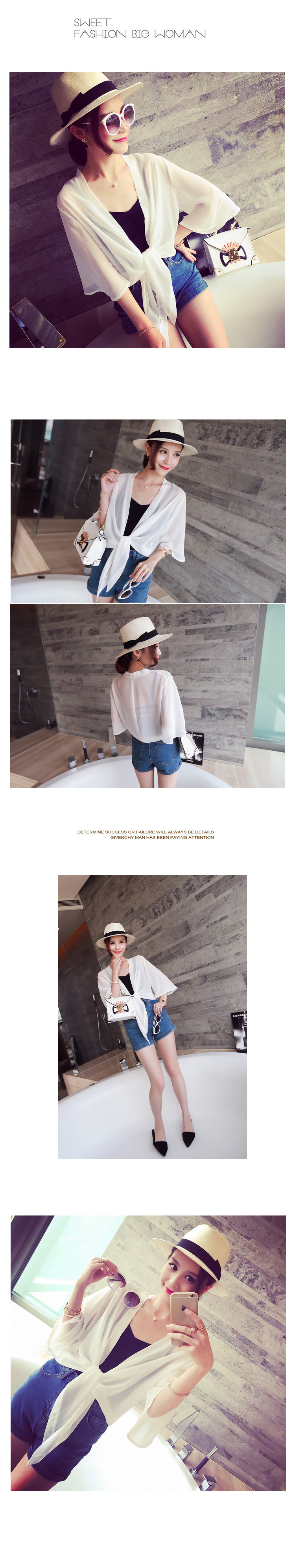 เสื้อคลุมแฟชั่น ผ้าชีฟอง สีขาว/สีดำ ชายผูก ใส่คลุมเก๋ๆ ใส่สบาย พร้อมส่งจ้า