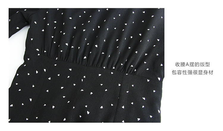 Dress4577 เดรสลายหัวใจสีดำ คอบัว แขนยาวกระดุมข้อมือ ซิปหลังใส่ง่าย ผ้าไมโครเนื้อดีใส่สบาย งานสวยผ้านุ่มน่าใส่ ทรงนี้ใส่ได้เรื่อยๆ ใส่ทำงาน ใสเที่ยว ชุดเดียวจบเลยจ้า