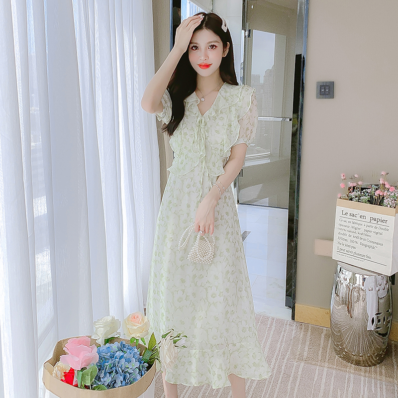 เดรสลูกไม้ เดรสชีฟองสวยๆ แขนสั้น By Meiyi women's clothing