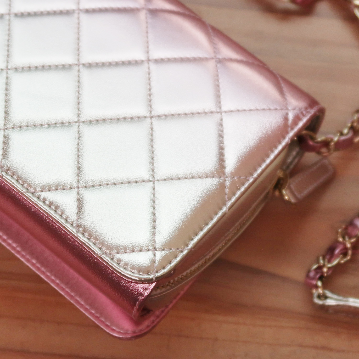 Chanel Rose Pink Metallic Lambskin Like A Wallet Flap GHW