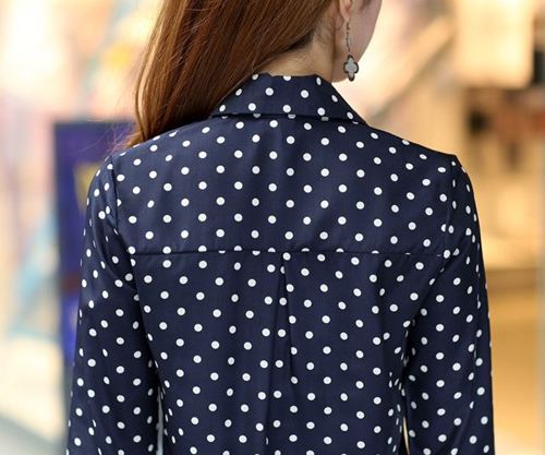 เสื้อเชิ้ตผู้หญิง เสื้อเชิ้ิตแขนยาว ลายจุด ใส่ทำงาน สไตล์ Working Women เสื้อคอปก แขนยาว ลายจุด สีน้ำเงิน กรมท่า เสื้อผู้หญิง ราคาถูก 351908_1