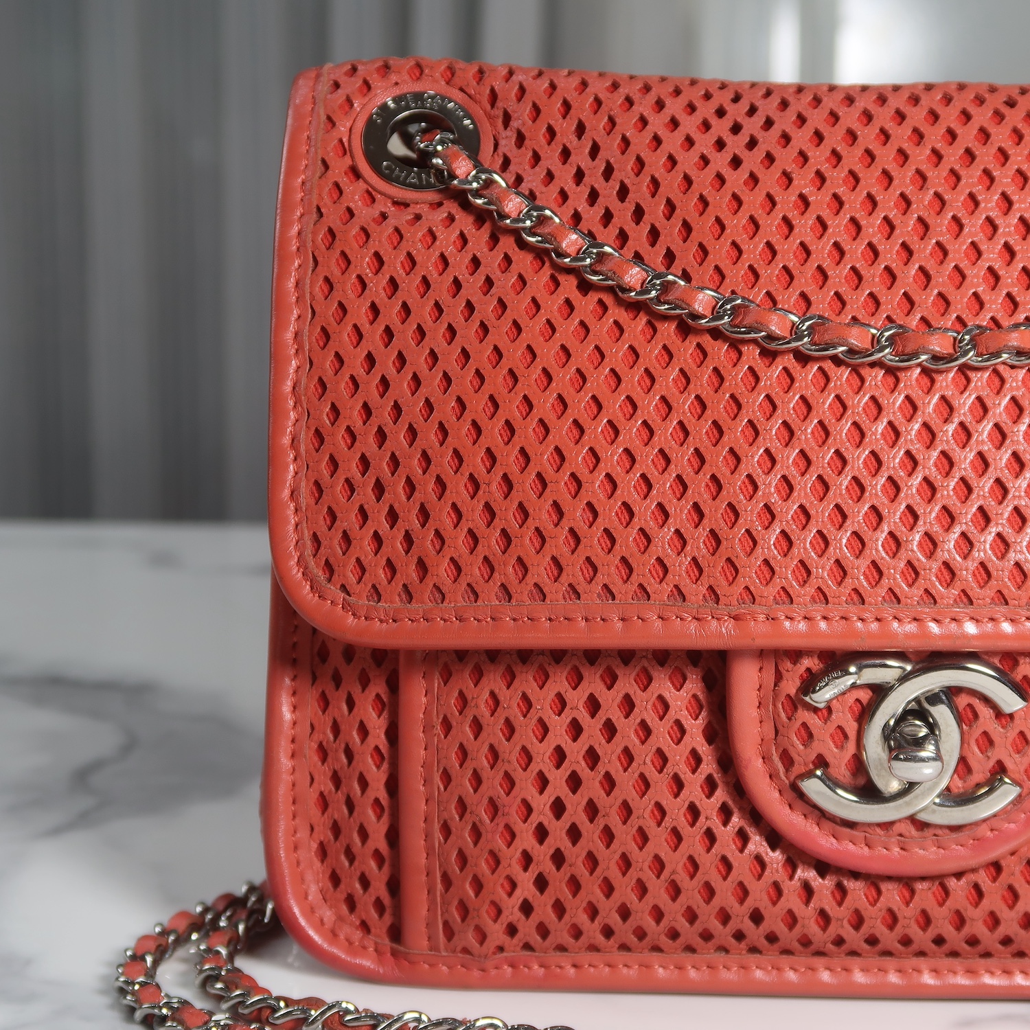 Chanel Red Perforated Calfskin Small Up In The Air Flap