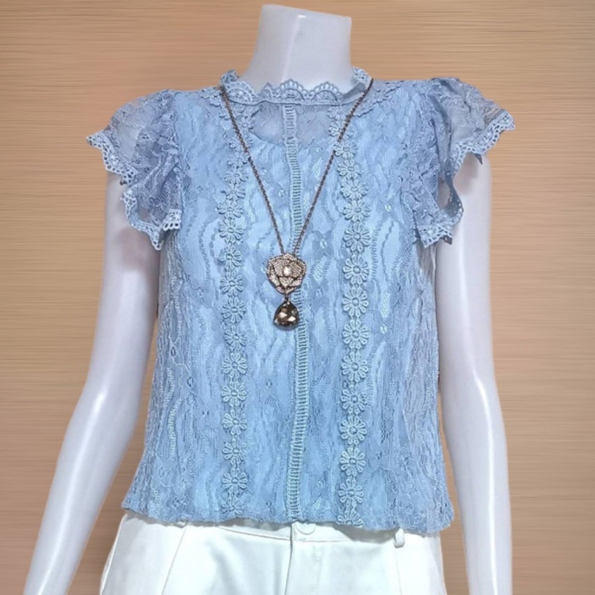 Blouse4013 เสื้อลูกไม้แขนระบาย มีซิปหลังใส่ง่าย มีซับในเนื้อนิ่มอย่างดี ผ้าลูกไม้เนื้อนิ่มลายสวยยืดได้ งานน่ารัก ใส่เที่ยว/ใส่ทำงานได้ แมทช์กับอะไรก็เข้า มี 3 สี ชมพู, เหลือง, ฟ้า