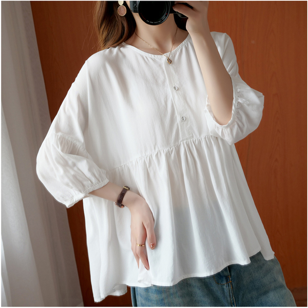 เสื้อผ้าฝ้าย เสื้อผ้าลินิน สไตล์ฤดูร้อน BY Lian Zhi Cotton and linen art สไตล์VINTAGE มีขนาดไซส์อกประมาณ 35-40 นิ้ว