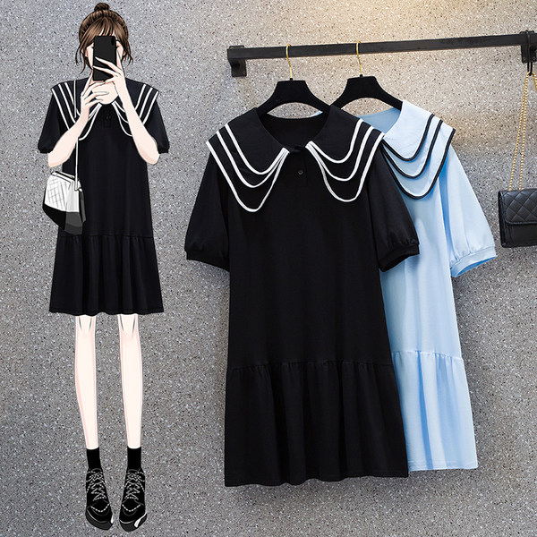 เดรสคนอ้วน เดรสสาวอวบ ชุดเดรสคนอ้วนวัยรุ่นแขนสั้น BY PLUS SIZE Girl