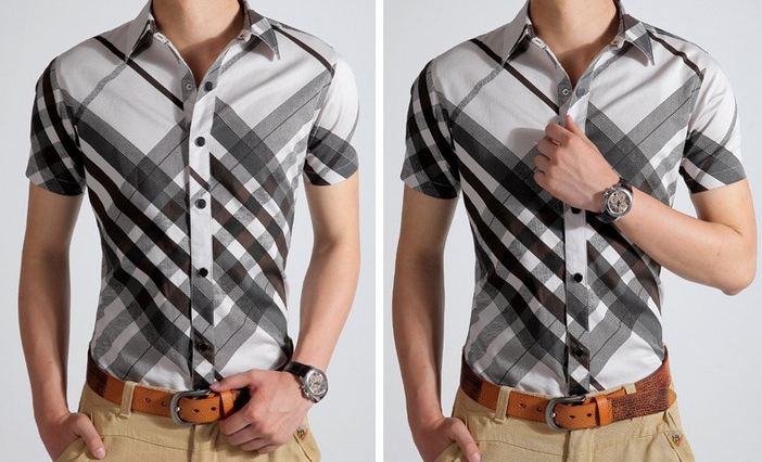 เสื้อเชิ้ตผู้ชาย ใส่ทำงาน เสื้อคอปกแขนสั้น เข้ารูป แบบ Slim fit แนวขวาง ดีไซน์ คลาสสิค แบบกระดุม ใส่สบาย ใส่ทำงาน ออฟฟิต เท่ ๆ 523128