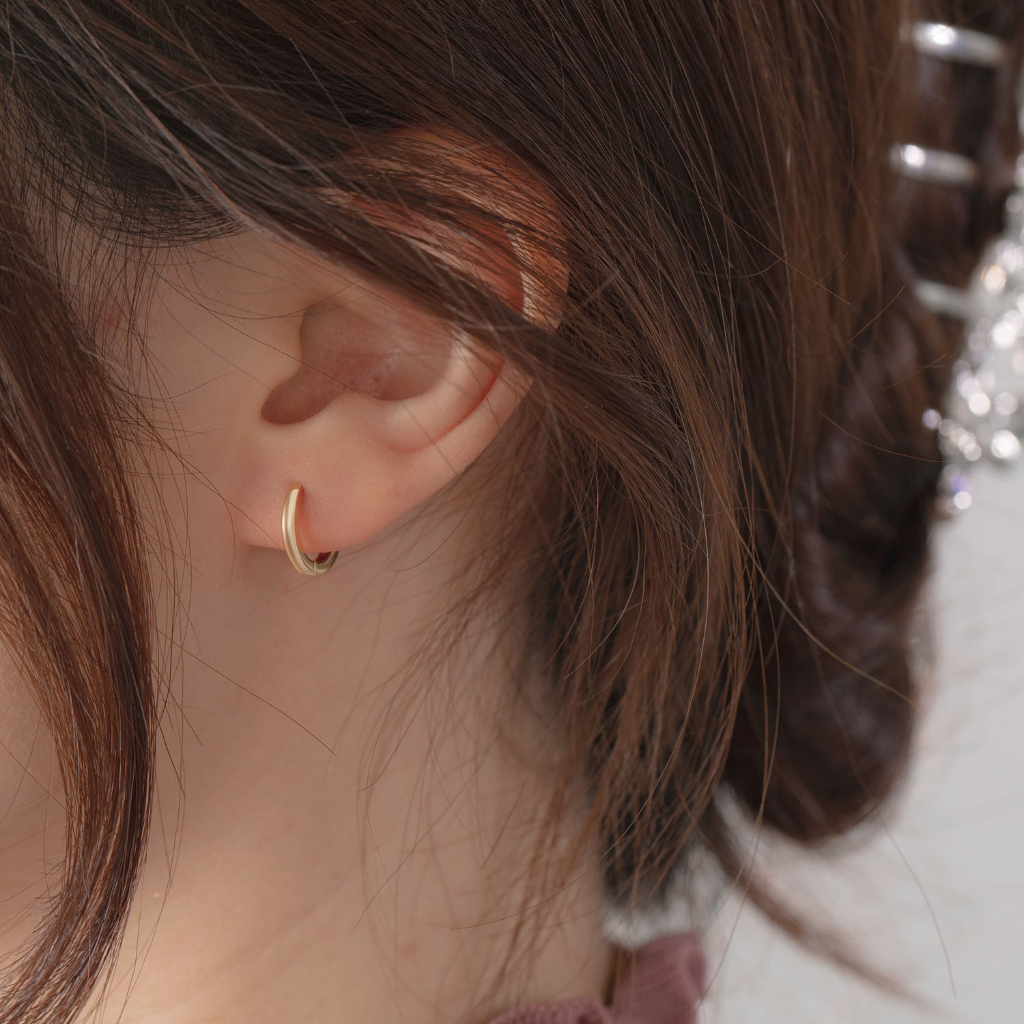 ต่างหูห่วงเงินแท้ S925 รุ่น Free ห่วงเรียบขอบเหลี่ยม สูงวงนอก9.5mm สีเงิน สีทอง ตุ้มหูห่วง Silver925