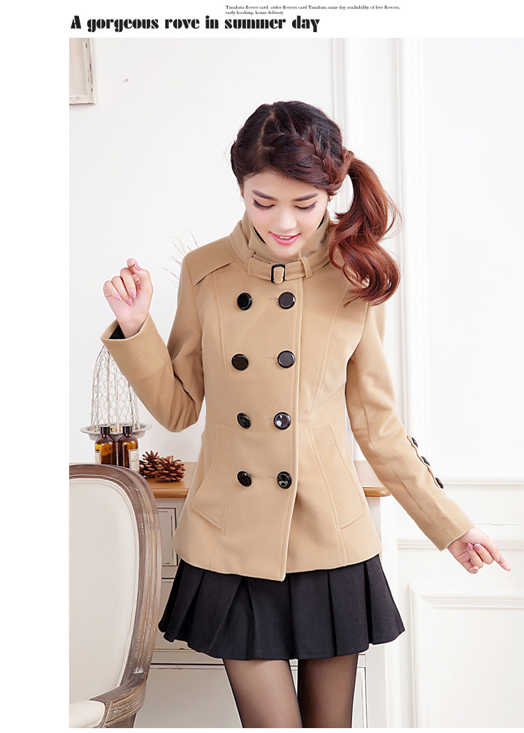 เสื้อโค้ท ตัวสั้นเข้ารูปทรงสวย กระดุม 2 แถว สไตล์เกาหลี ผ้านิ่มมาก พร้อมส่ง CAMEL