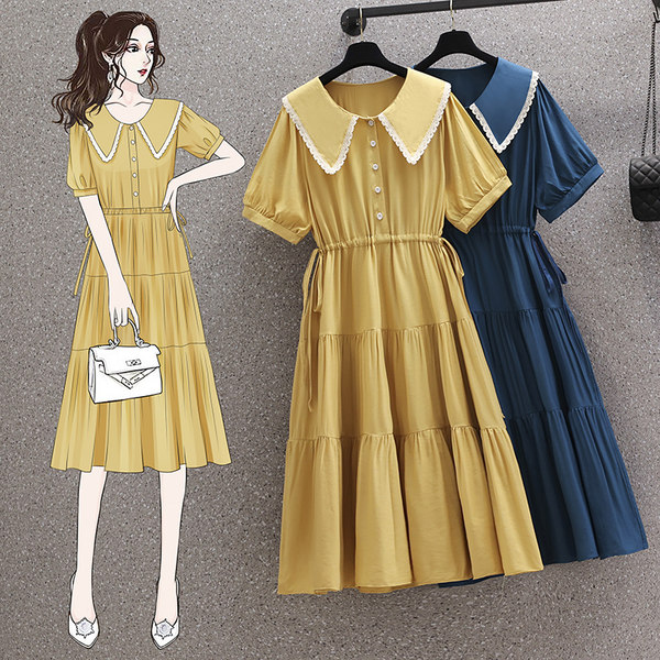 เดรสคนอ้วน เดรสสาวอวบ ชุดเดรสคนอ้วนวัยรุ่น ทรงเอระบาย มีสีเหลือง เขียวมรกต BY PLUS SIZE Girl