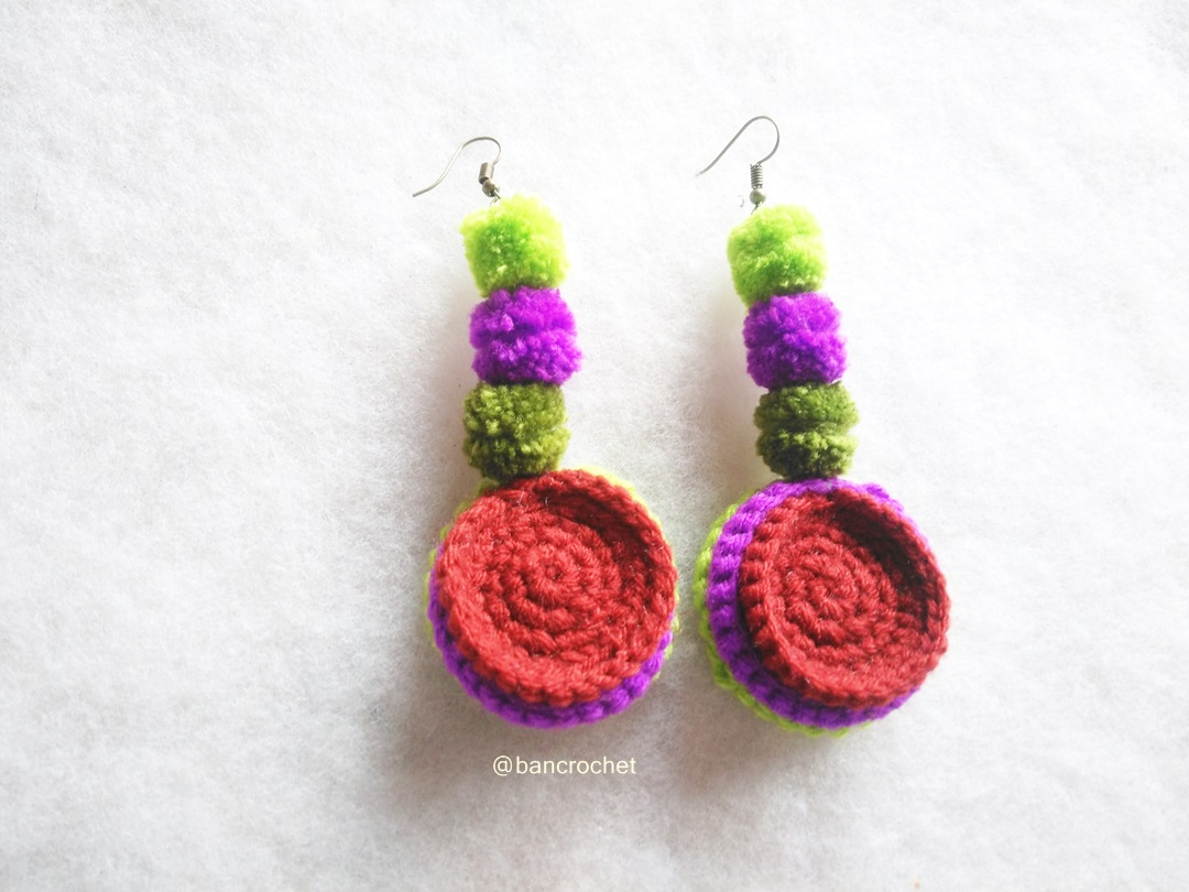 Bancrochet ต่างหูถักโครเชต์ crochet earring หลากสี 4-6 นิ้ว