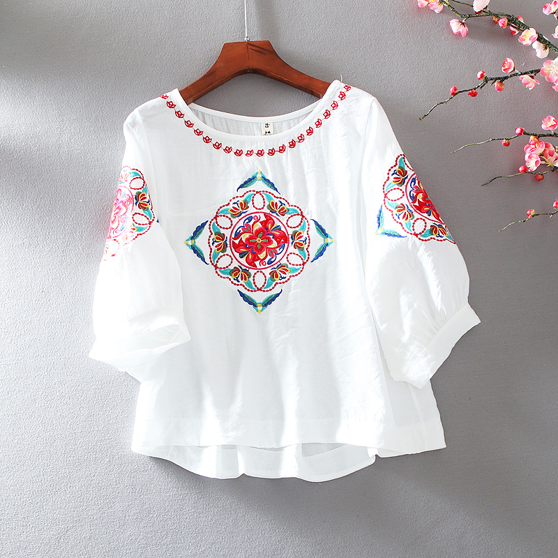 เสื้อลินิน เสื้อผ้าฝ้ายลินิน เสื้อเชิ้ตผ้าลินิน ปักลายสวยๆด้วยด้าย สไตล์VINTAGE BY Dreamroom