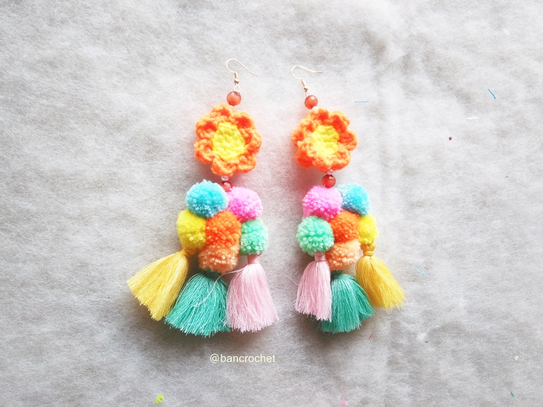 ต่างหูถักโครเชต์ crochet earrings หลากสี 5 นิ้ว