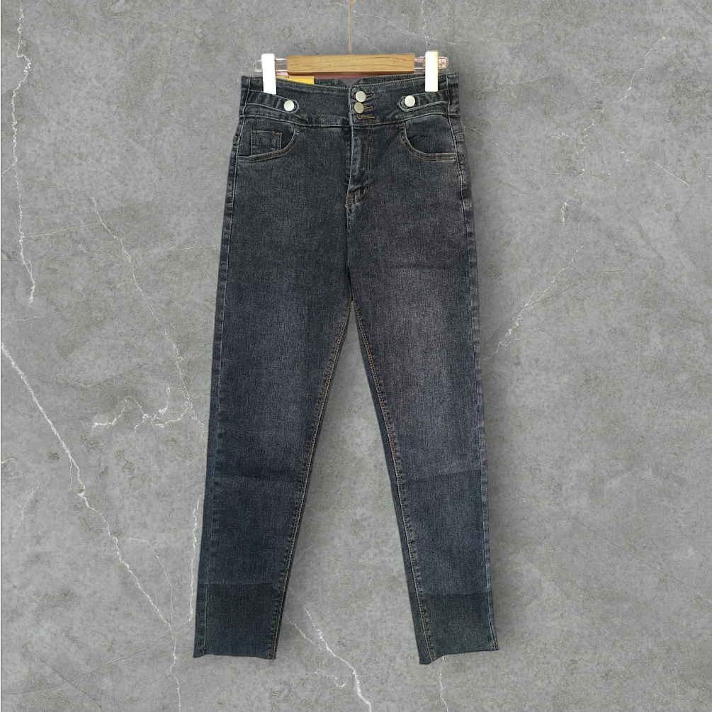 👖Jeans355 กางเกงยีนส์ดำเอวสูง 3 กระดุม ขาเรียวยาวแมทช์ได้ทุกลุค