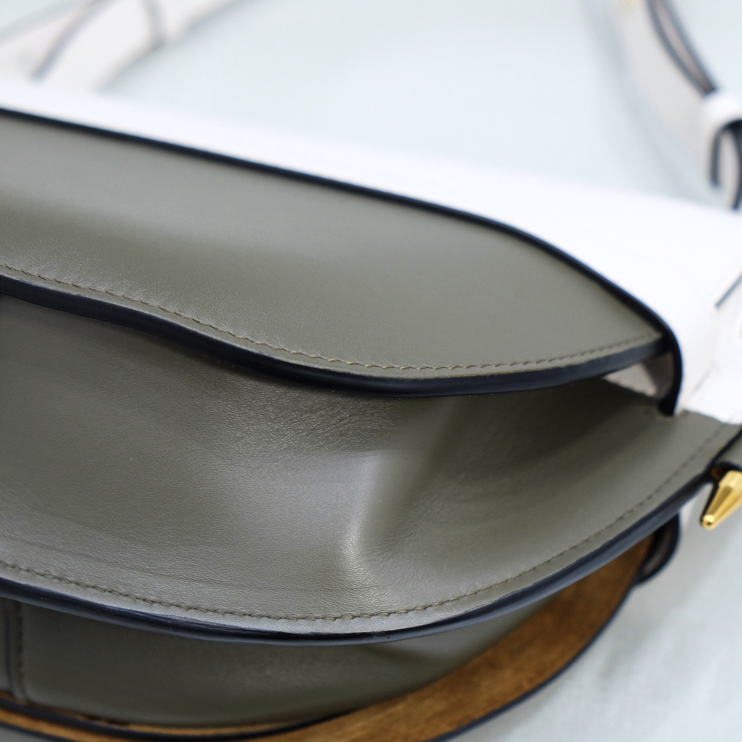 Loewe White/Khaki Calf Leather Small Gate