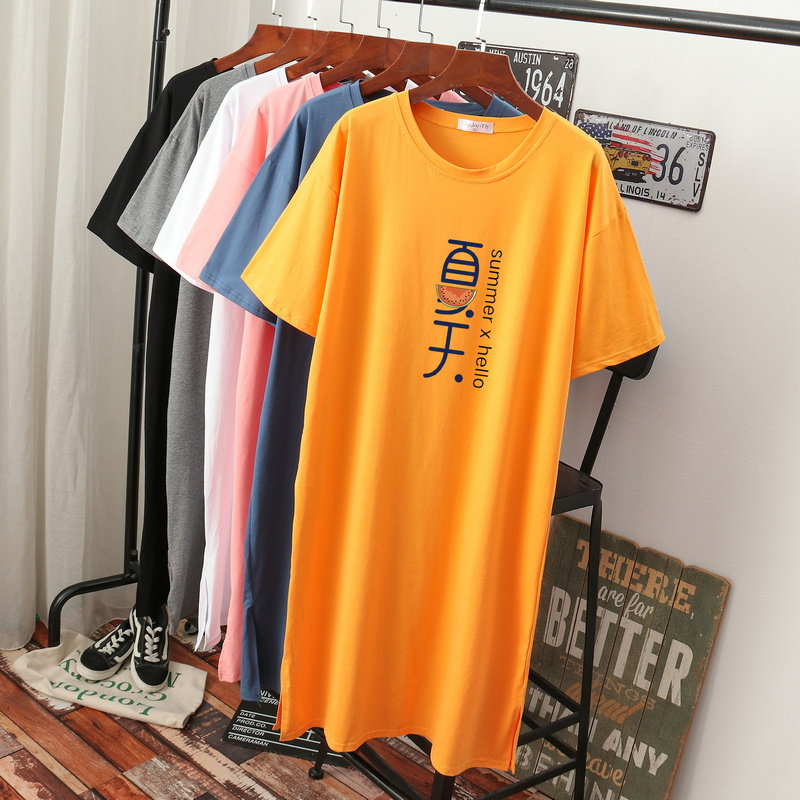 เดรสสไตล์เสื้อยืด S-3XL(อกเสื้อยืด 43- 51 นิ้ว)ใส่สบายๆอยู่บ้าน ใส่นอน