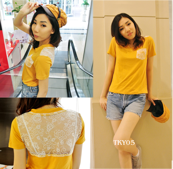 เสื้อยืด โชว์หลังลายลูกไม้