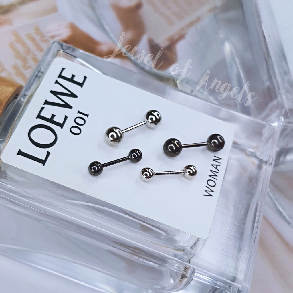 ต่างหูเงินแท้S925 รุ่น Round Dumbells ต่างหูดัมเบลล์ แป้นหลังบอลกลม เบสิคมินิมอล เงินแท้ทั้งชิ้น Silver925
