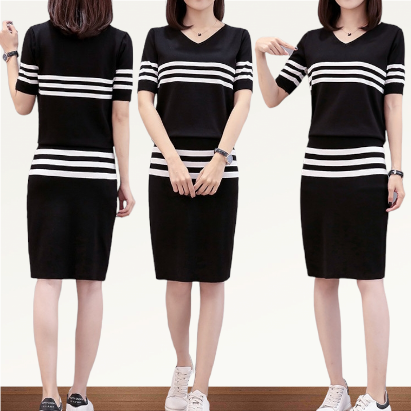 Set_bs1731 ชุดเซ็ทไหมพรม 2 ชิ้น(เสื้อ+กระโปรง) เสื้อคอวี+กระโปรงทรงเข้ารูป งานไหมพรมเนื้อนุ่มเนียนมีน้ำหนักยืดหยุ่นสูง