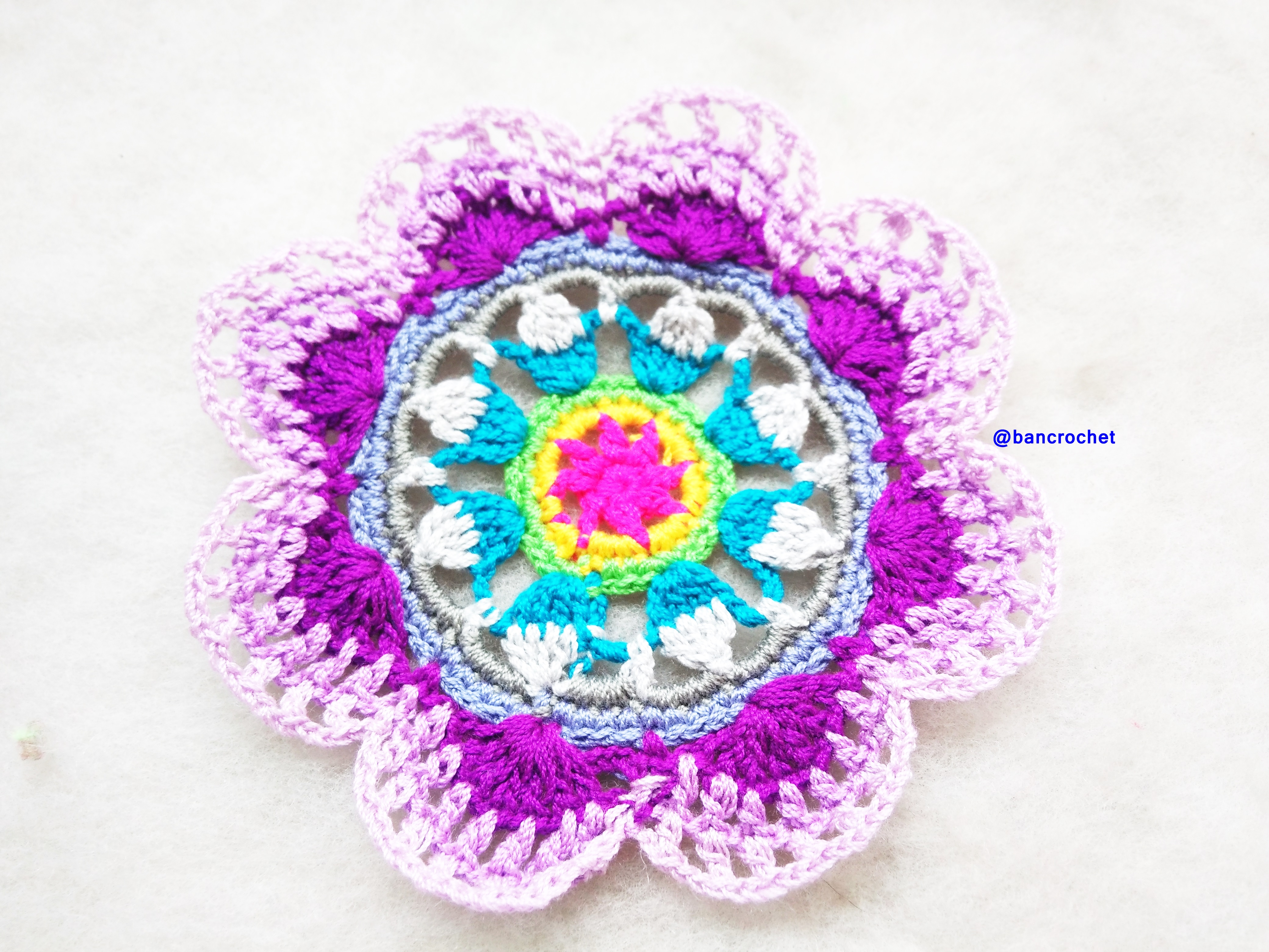 Bancrochet ที่รองแก้วถักโครเชต์ crochet coasters หลากสี 4 นิ้ว
